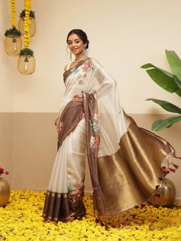 Silk Land - Womens Soft Muga Silk Solid Saree With Unstitched Blouse Printed Border - Multi-Color