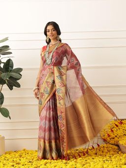 Silk Land - Womens Soft Muga Silk Abstract Saree With Unstitched Blouse - Multi-Color