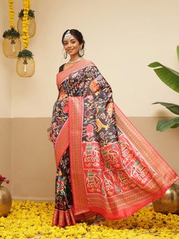Silk Land - Womens Soft Silk Kalamkari Saree With Unstitched Blouse Viscous Jacquard Border