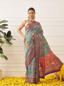 Silk Land - Womens Soft Silk Kalamkari Saree With Unstitched Blouse Viscous Jacquard Border