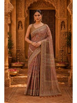 Anjaneya Sarees - Brown Designer Linen Saree with Unstitched Blouse