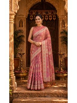Anjaneya Sarees - Pink Designer Linen Saree with Unstitched Blouse
