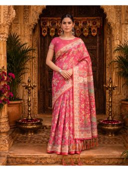 Anjaneya Sarees - Pink Designer Linen Saree with Unstitched Blouse
