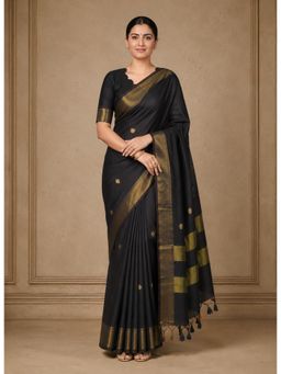 Anjaneya Sarees - Black Designer Cotton Silk Kanjivaram Saree with Unstitched Blouse