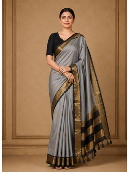 Anjaneya Sarees - Designer Cotton Silk Kanjivaram Saree With Unstitched Blouse - Black