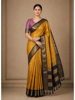 Anjaneya Sarees - Mustard Designer Cotton Silk Kanjivaram Saree with Unstitched Blouse