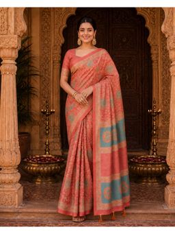 Anjaneya Sarees - Pink Designer Linen Saree with Unstitched Blouse