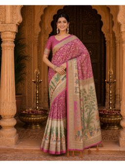 Anjaneya Sarees - Pink Designer Linen Saree with Unstitched Blouse