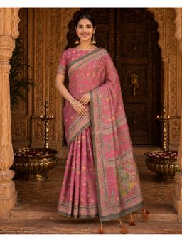 Anjaneya Sarees - Pink Designer Linen Saree with Unstitched Blouse