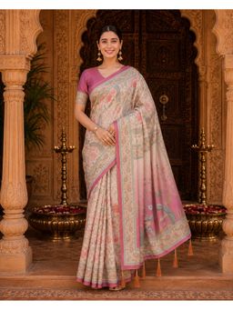 Anjaneya Sarees - Pink Designer Linen Saree with Unstitched Blouse