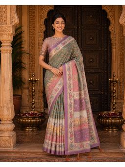 Anjaneya Sarees - Multi-Color Designer Linen Saree with Unstitched Blouse