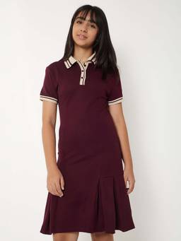 max - Burgundy Solid Regular Dress