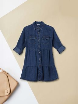 max - Blue Solid Regular Dress