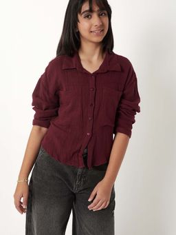 max - Burgundy Solid Regular Shirt