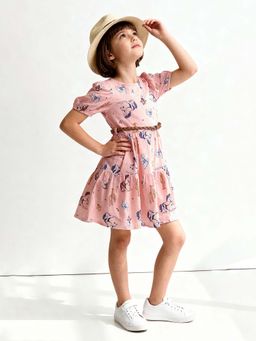 max - Peach Printed Regular Dress and Belt