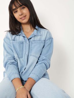 max - Blue Solid Regular Shirt