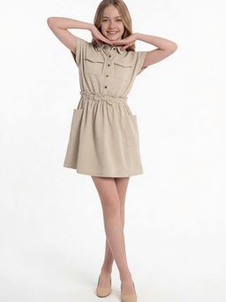 max - Beige Solid Regular Dress