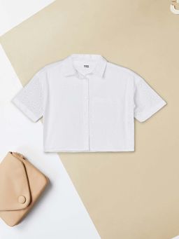 max - White Self Design Regular Shirt