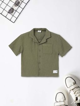 max - Green Self Design Regular Shirt