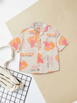 max - Beige Printed Oversized Shirt