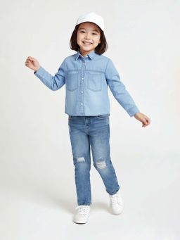 max - Blue Self Design Regular Shirt