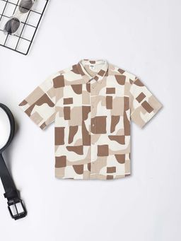 max - Beige Printed Oversized Shirt