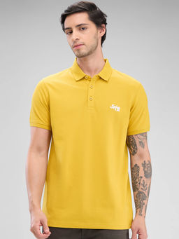 Spykar - Yellow Slim Fit Cotton Collar Neck Solid Polo T-Shirt for Men
