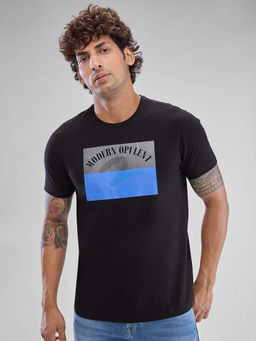 Spykar - Black Slim Fit Cotton Round Neck Printed T-Shirt for Men