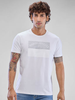 Spykar - White Slim Fit Cotton Round Neck Printed T-Shirt for Men