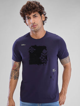 Spykar - Purple Slim Fit Cotton Round Neck Printed T-Shirt for Men
