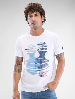 Spykar - White Slim Fit Cotton Round Neck Printed T-Shirt for Men