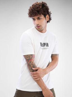 Spykar - White Slim Fit Cotton Round Neck T-Shirt for Men