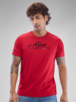 Spykar - Red Slim Fit Cotton Round Neck Printed T-Shirt for Men