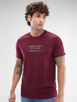 Spykar - Wine Slim Fit Cotton Round Neck T-Shirt for Men
