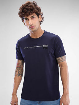 Spykar - Navy Blue Slim Fit Cotton Round Neck T-Shirt for Men