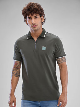 Spykar - Green Slim Fit Cotton Collar Neck Solid Polo T-Shirt for Men