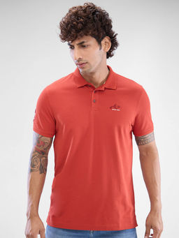 Spykar - Orange Slim Fit Cotton Collar Neck Solid Polo T-Shirt for Men