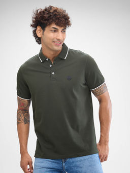 Spykar - Green Slim Fit Cotton Collar Neck Solid Polo T-Shirt for Men