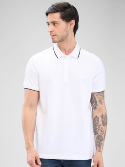 Spykar - White Slim Fit Cotton Collar Neck Solid Polo T-Shirt for Men