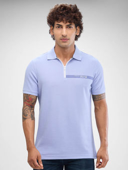 Spykar - Lavender Slim Fit Cotton Collar Neck Solid Polo T-Shirt for Men