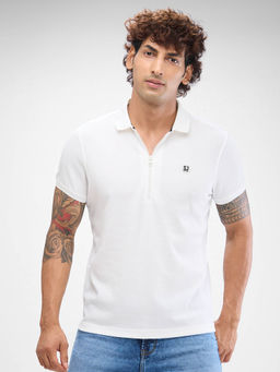 Spykar - White Slim Fit Cotton Collar Neck Solid Polo T-Shirt for Men