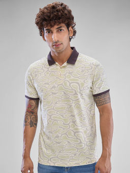 Spykar - Multi Color Slim Fit Cotton Collar Neck Polo Printed T-Shirt for Men