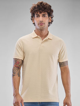 Spykar - Cream Slim Fit Cotton Collar Neck Polo T-Shirt for Men