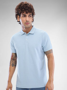 Spykar - Blue Slim Fit Cotton Collar Neck Polo T-Shirt for Men