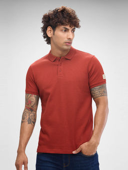 Spykar - Red Slim Fit Cotton Collar Neck Polo T-Shirt for Men