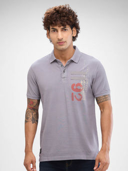 Spykar - Grey Slim Fit Cotton Collar Neck Polo T-Shirt for Men
