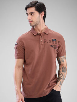 Spykar - Brown Slim Fit Cotton Collar Neck Polo T-Shirt for Men