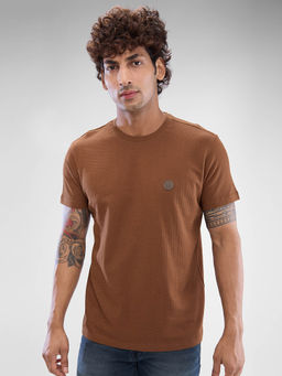 Spykar - Brown Slim Fit Cotton Round Neck T-Shirt for Men