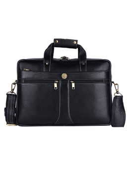 HiLEDER - Pure Ndm Leather 16.5" Laptop Messenger Satchel Office Bag, Black