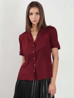 VERO MODA - Maroon Solid Regular Fit Shirt